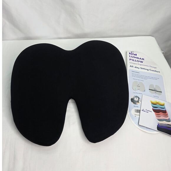 C CUSHION LAB Black Extra Dense Lumbar Pillow for Lower Back Pain Relief w Strap - Picture 1 of 14